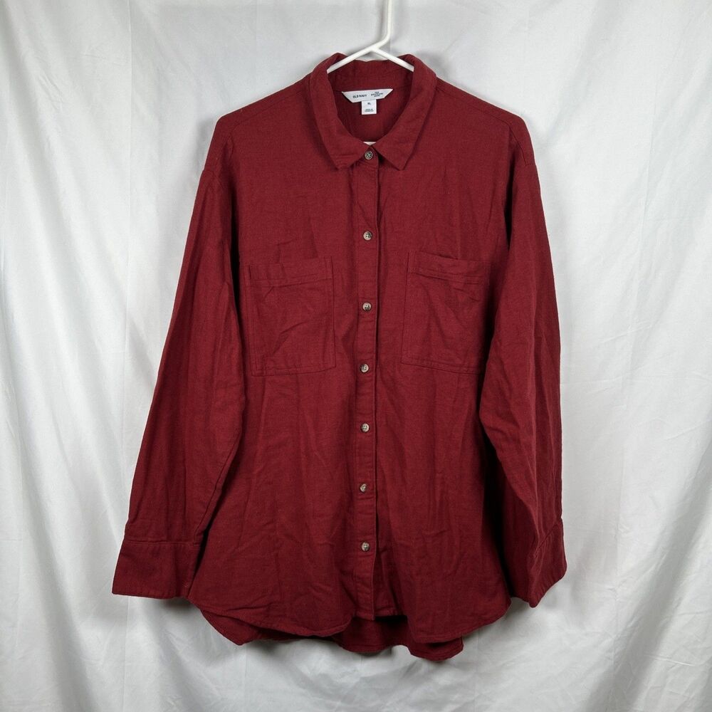 Old Navy The Boyfriend Shirt Size XL Red Flannel Button Up Long Sleeve Pockets